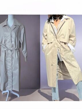 NWOT VINTAGE BRITISH MIST (12) Satin Beige Trench Coat Pockets